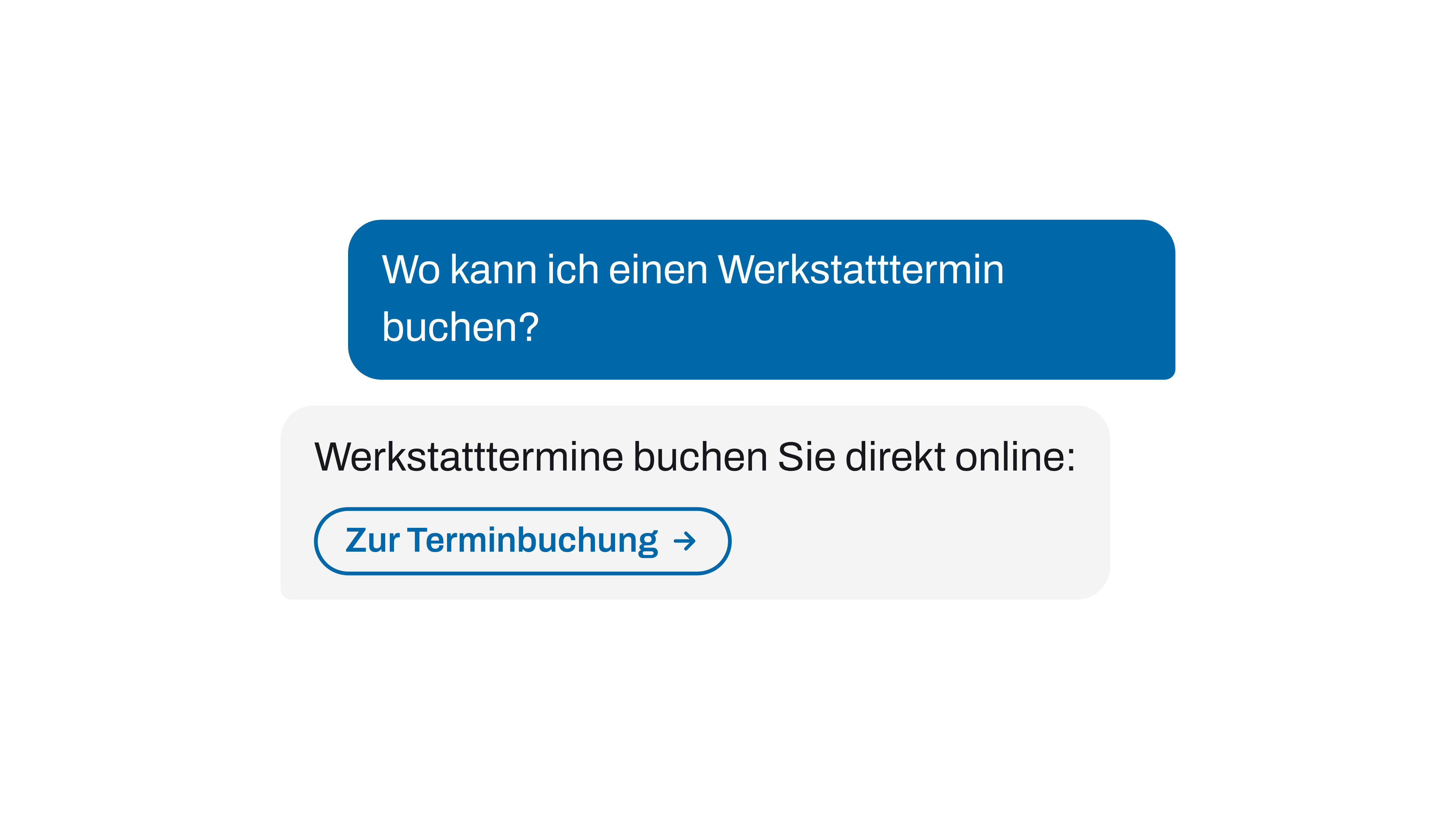 KI-Chatbot Vanessa beantwortet die Frage nach einem Werkstatttermin mit einem direkten Link zur Online-Terminbuchung