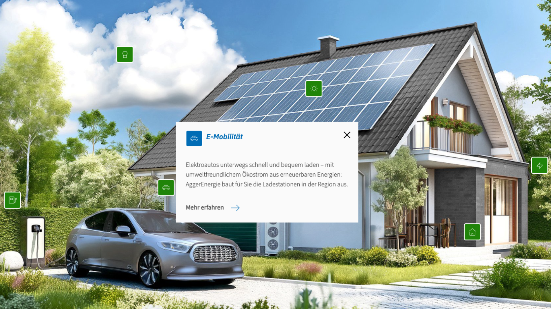 Ein interaktives Energiehaus zeigt anschaulich, wie Photovoltaik, Wärmepumpe, Stromspeicher, Wallbox und weitere Energielösungen zusammenspielen.